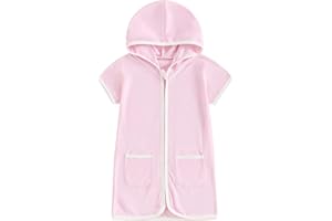 BIAYXMS Girls Boys Terry Cloth Swim Cover Up Zip Up Hooded Bathing Suit Coverup Wraps Kids Pool Beach Robe Cover-Up Kimono