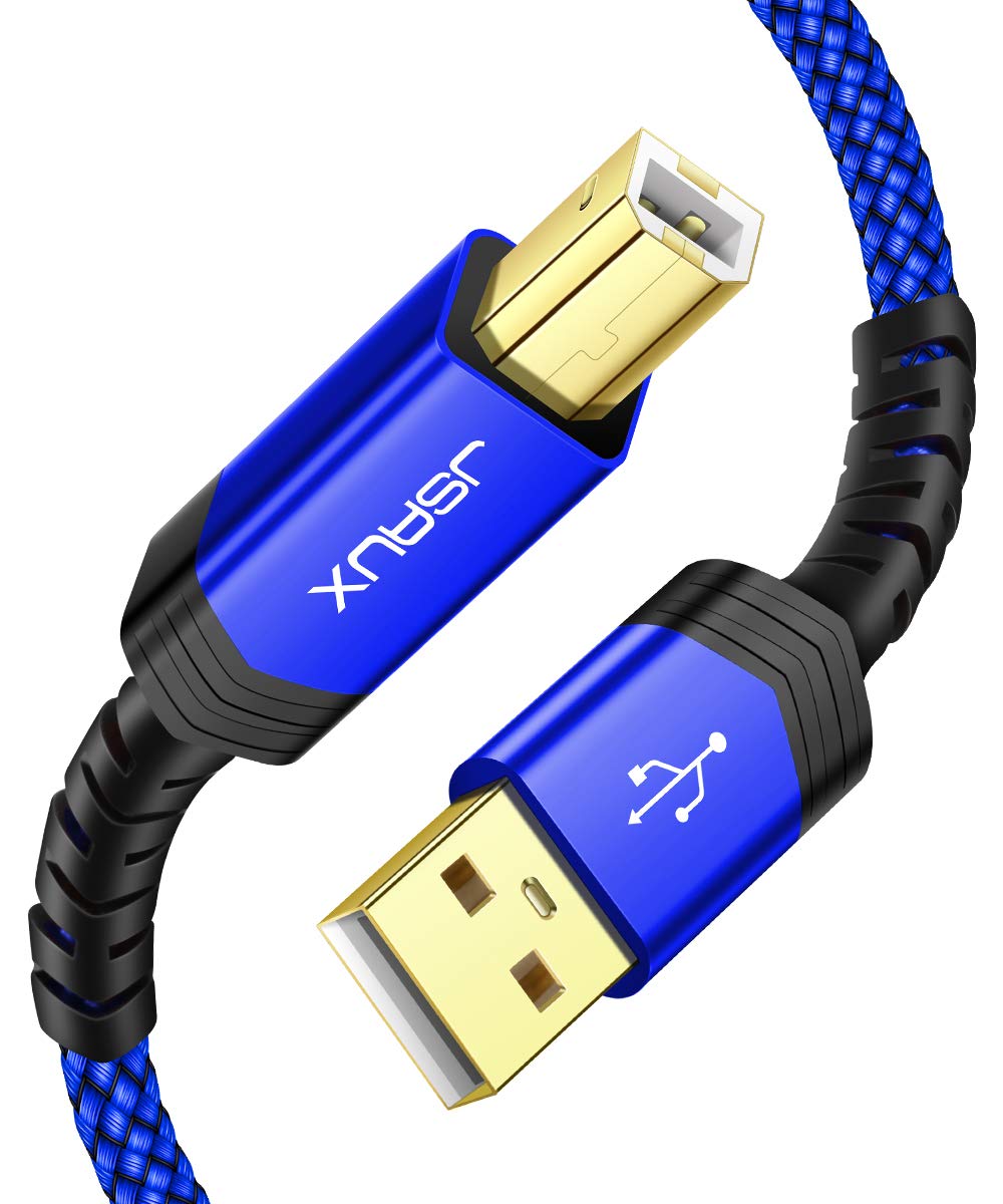 JSAUX Printer Cable, USB Printer Cable Type A Male to B Male Scanner Cord USB B Cable High Speed for HP, Canon, Epson, Dell, Brother, Lexmark, Xerox, Samsung etc (6.6 Feet)