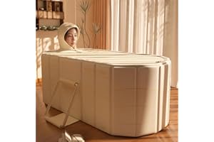 YYW Adults Portable Bathtub Foldable Soaking Standing Bath Tub Japanese SPA Sauna Collapsible Hot Ice Bath Tub for Shower Stall Bathroom (Gold with lid,150 * 86 * 50cm (L*W*H))