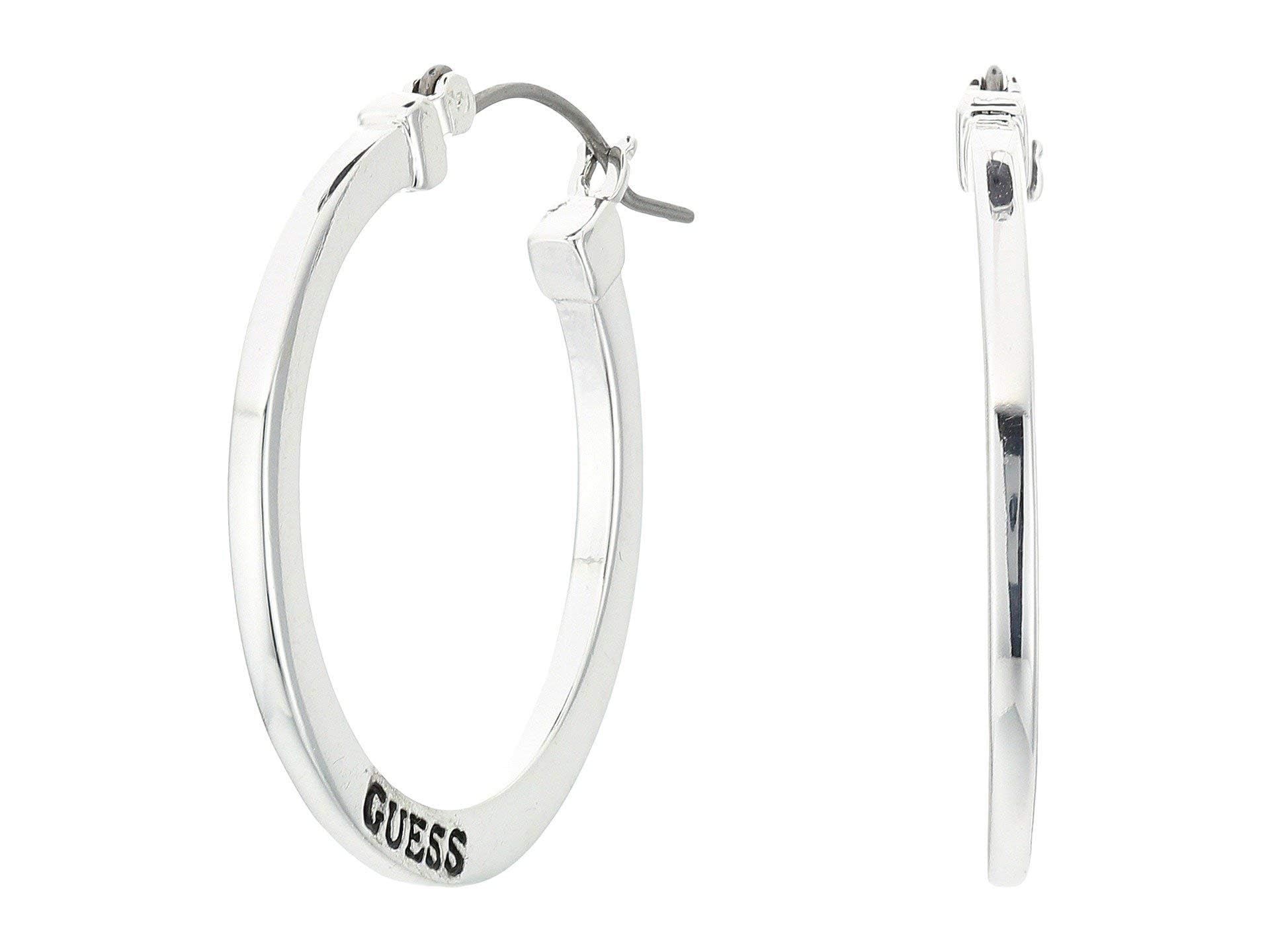 GUESS Pendientes de aro pequeños con logo plateado Basic
