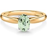 Gem Stone King 10K Yellow Gold Green Prasiolite Solitaire Engagement Ring For Women (0.75 Cttw, Oval 7X5MM, Gemstone Birthstone)