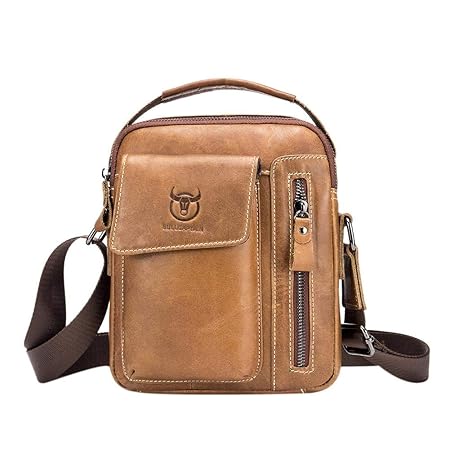 MKchung BULLCAPTAIN Men Leather Messenger Bag Shoulder Crossbody Bags (Yellow)