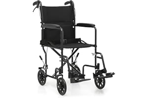 MONIBLOOM monicare Wheelchairs for Adults 16 inch Seat Folding Compact Transport Chair with Loop-Lock Handbrakes and Back Folds Down Foldable Lightweight Wheel Chair for Storage, 250 lbs Capacity, Black