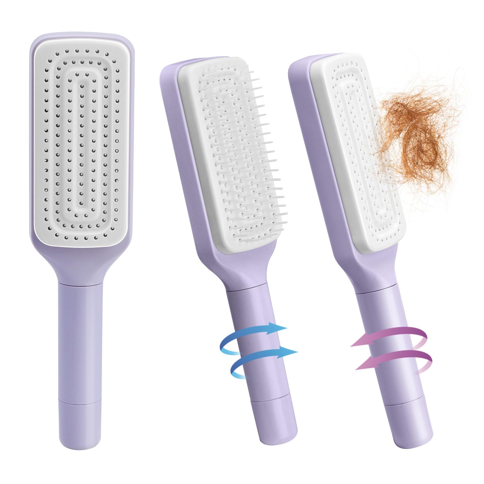 Self-Cleaning Hair Brush with 3D Airbag - One-Click Retractable Comb for Women, Suitable for All Hair Types, Easy Cleaning (Purple)
