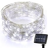 Hallomall LED Solar Powered String Lights, 2 Modes Steady on / Flash, 150 LED, 72 Feet, White
