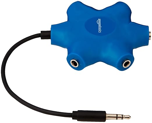 AmazonBasics - 5-Wege Aux Audio-Splitter für Kopfhörer, Blau