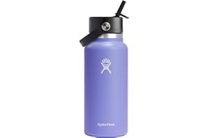 Hydro Flask Stainless Steel Wide Mouth Water Bottle with Flex Straw Lid and Double-Wall Vacuum Insulation