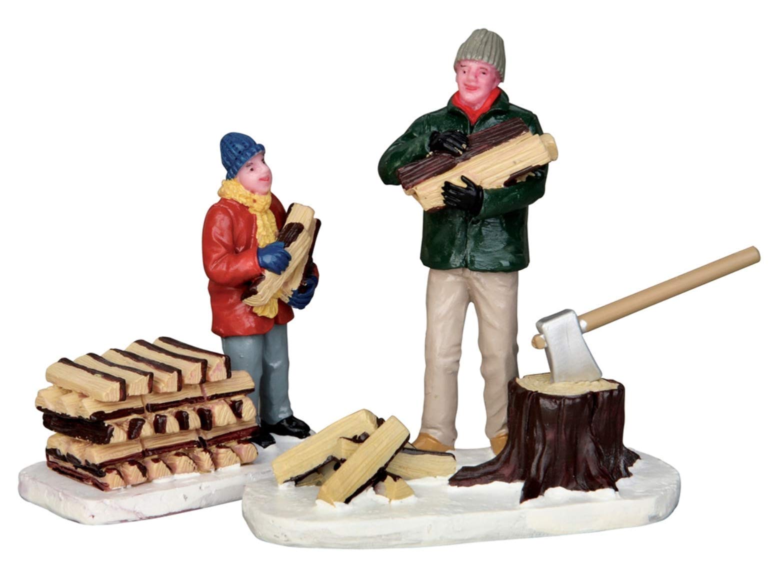 LEMAX Stacking Firewood Set of Two Polyresin Log Characters H7.3 cm