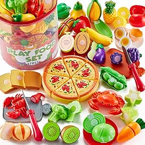 Shimirth 67Pc Pretend Play Food Sets for Kids Kitchen, Pizza Toy Food & Cutting Fake Food – Fruits & Vegetables, Play…