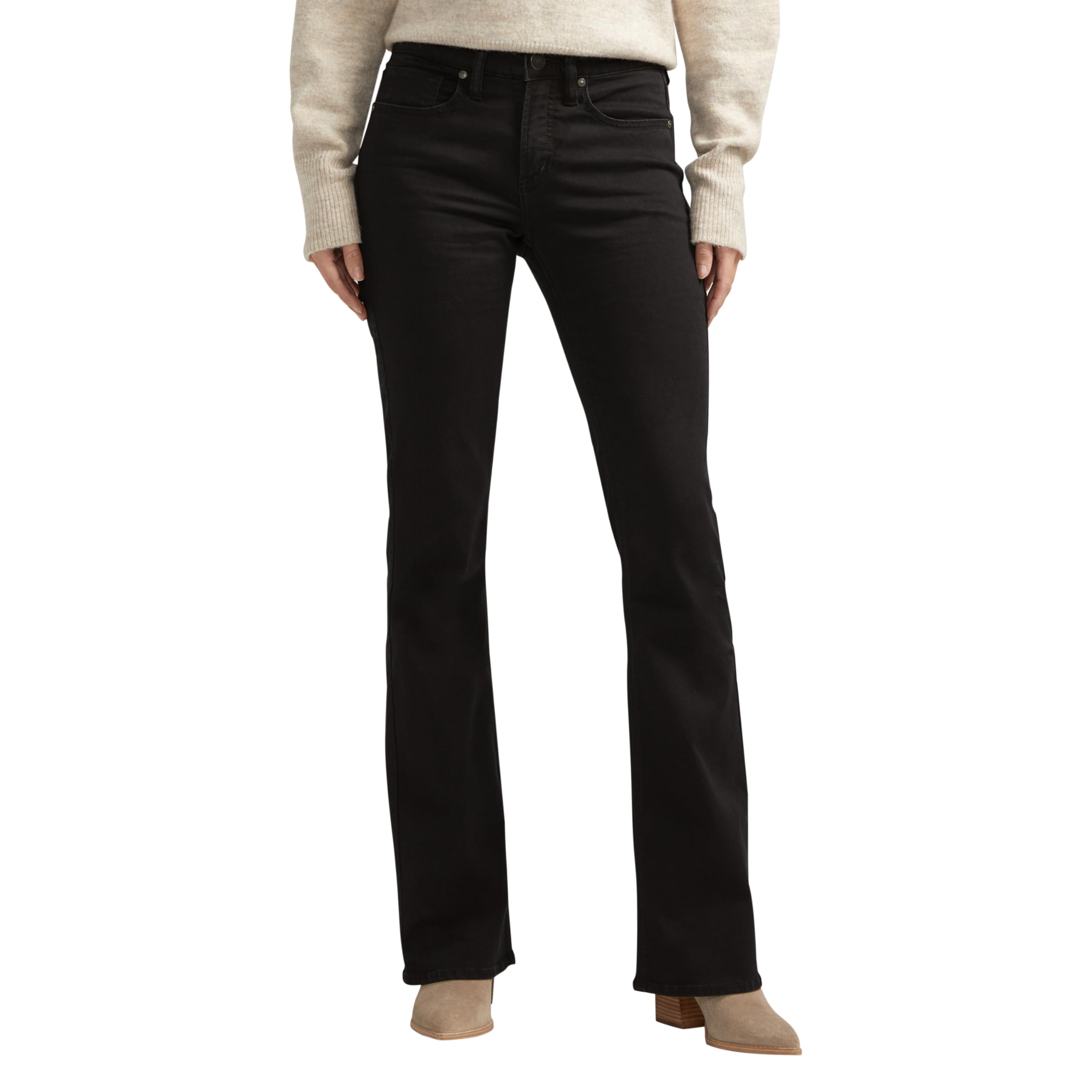 Silver Jeans Co. Women’s Suki Mid Rise Curvy Fit Bootcut Jeans, Luxe Stretch Black, 32W x 33L