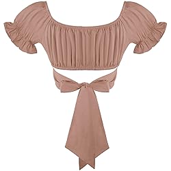 COOUFE Women's Crop Tops Ruffle Short Sleeve Tie