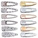 Fani 6 Pack Gold Silver Alligator Hair Clips Crystal Duck Bill Hair Barrettes Large Geometric Wedding Hair Pins Hair Accessories for Women (3.14inch/L X 0.86inch/W）