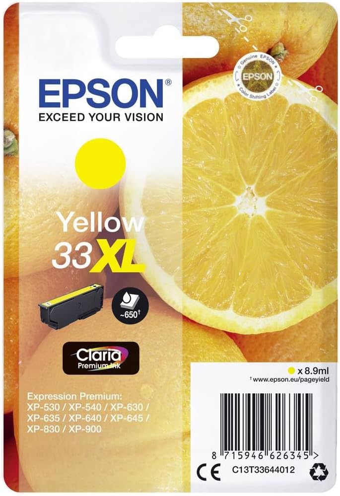 Epson 33XL Yellow Oranges High Yield Genuine Claria Premium Ink Cartridge