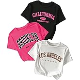RoseSeek Women's 3 Piece Graphic Tees Set Crew Neck Short Sleeve T Shirts Sets Crop Tops