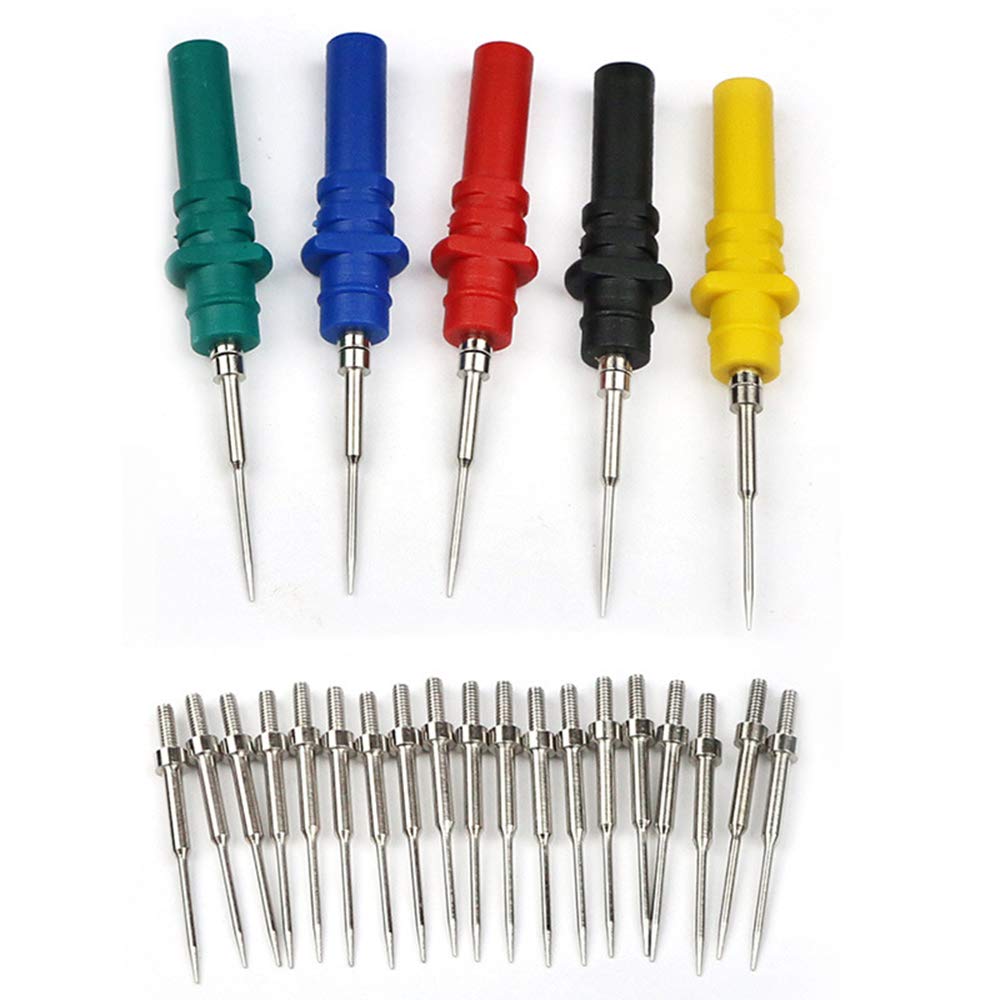Lezed Oscilloscope Acupuncture Back Probe Pins Automotive Diagnostic Test Accessory for Multimeter 4mm Banana Plugs 5 PCS Probes and 20 PCS Replacement Needles