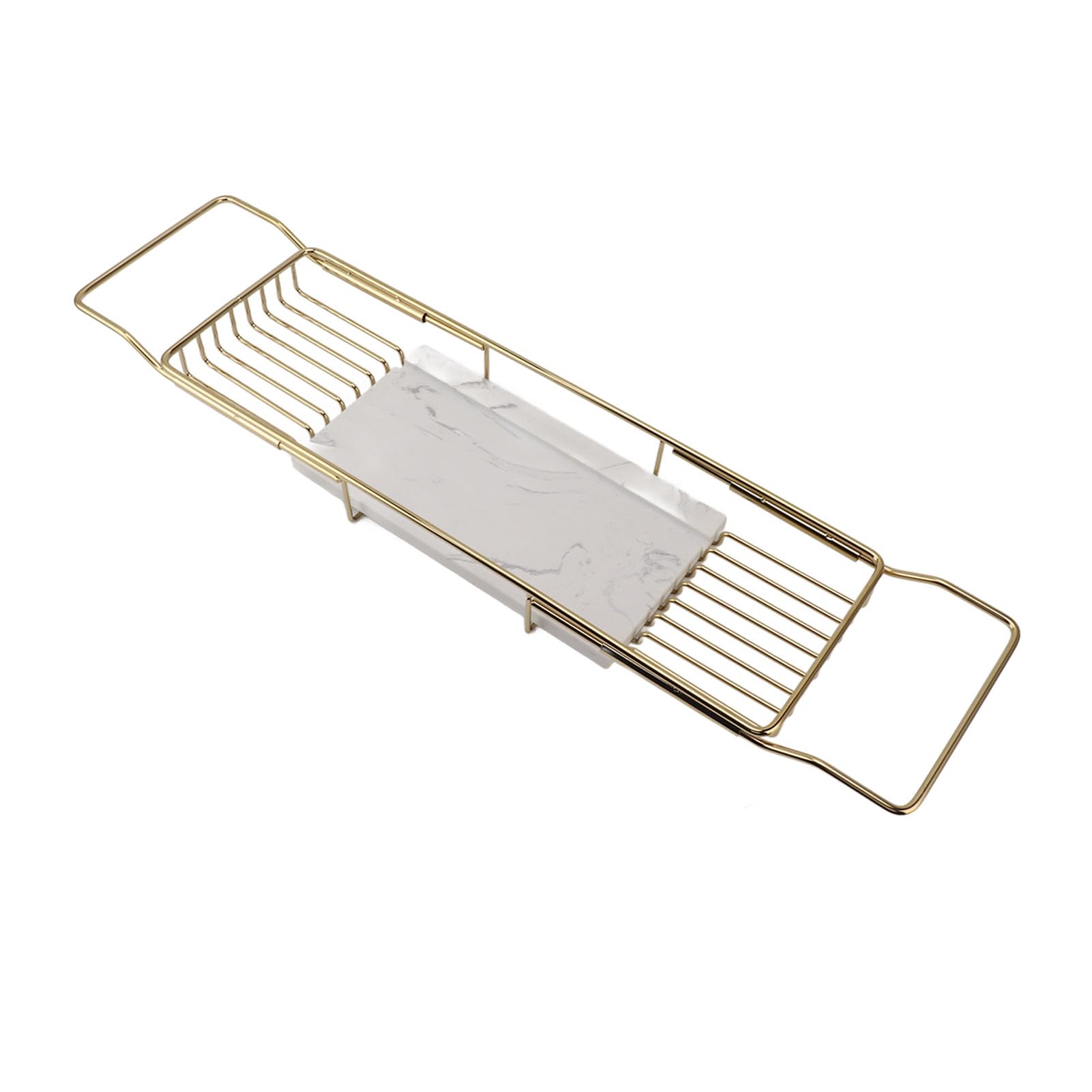 Stainless Steel Bathtub and Shower Caddy Tray with Extending Sides Gold White