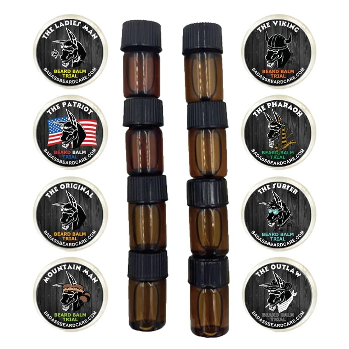 Badass Beard Care Trial Kit For Men - 8 Packs Trial Sizes of Beard Balm & Beard Oil
