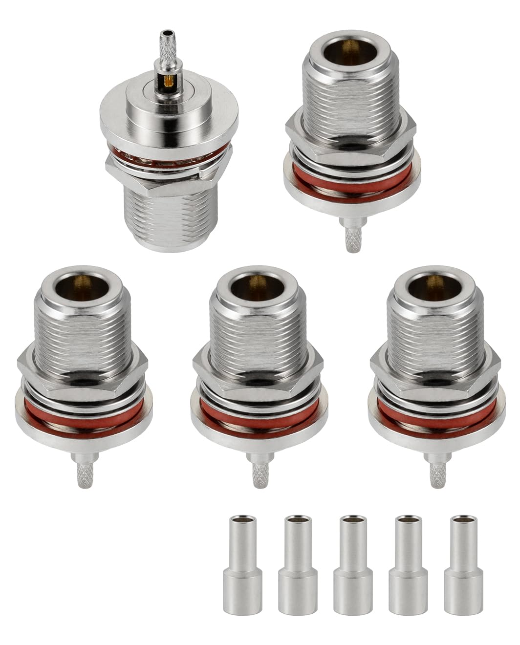 Vecys 5 PCS N Bulkhead Female Crimp RF Connectors 50 ohm N Female Jack RF Coaxial Connector Adapter for RG316 RG174 RF Coax Cable
