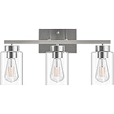 PARTPHONER 3-Light Bathroom Light Fixtures, Brushed Nickel Vanity Light with Clear Glass Shade, Modern Wall Sconce for Mirror