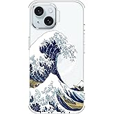 MOSNOVO Case for iPhone 15, [Compatible with Magsafe] [Buffertech 6.6ft Military-Grade Drop Protection] [Anti Peel Off Tech] Clear Phone Case Design - Great Wave