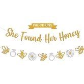 She Found Her Honey Banner - Bride to Bee Decor, Bumble Bee Diamond Ring Bridal Shower Wedding Engagement Party Decorations Gold Glitter