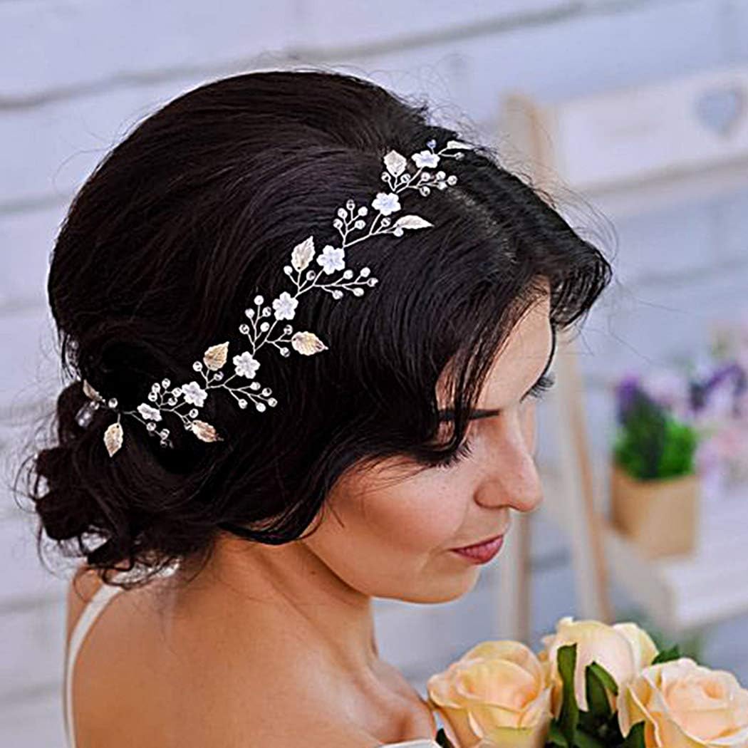 Artio Bride Wedding Hair Vine Accessory with Crystals Flower Hair Piece Rhinestone Bridal Headpiece for Women and Girls (Silver)