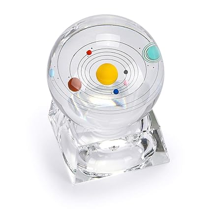 Solar System 3d Crystal Ball With Led Lamp Base Clear 80mm