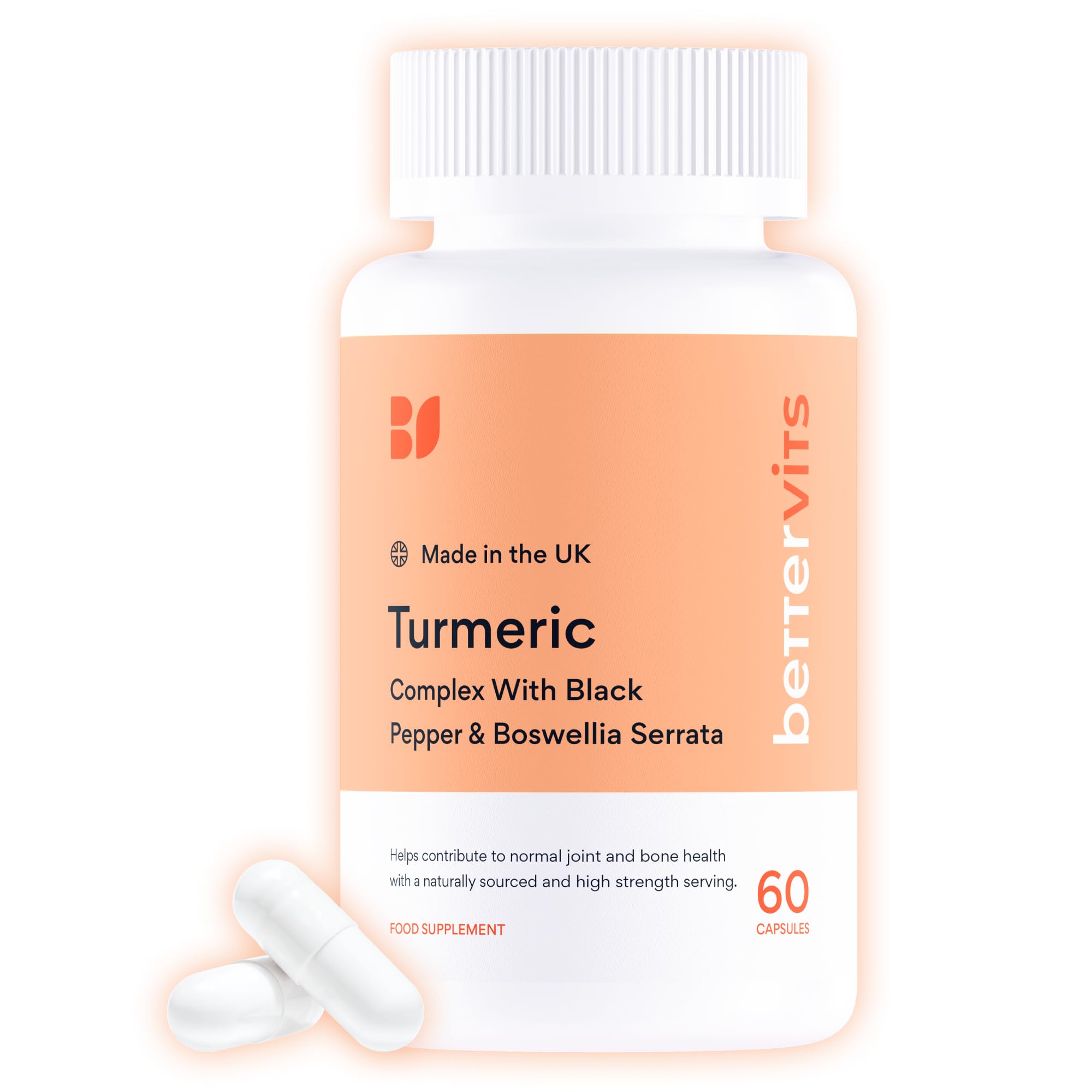 Bettervits Turmeric and Black Pepper Capsules with Boswellia Serrata - 10,000mg Curcumin Supplement | Turmeric Tablets Complex for Joint Support with High Absorption Formula and Vitamin C - 60 Tablets
