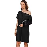 Deyeek Women's Post Shoulder Surgery dress Tear Away Short Sleeve Full Open Side Snap Adaptive Clothing with Pockets