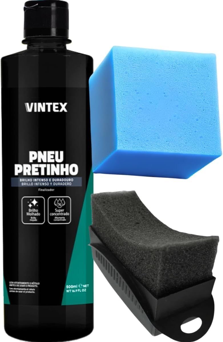 Vonixx Kit Pneu Pretinho 500ML Vintex Aplicador Pretinho com Esponja para Proteção e Brilho Intenso