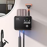 Bathroom Toothbrush Holders-2 Slots 1 Cup,Electric Toothbrush Holder with Constant Temperature Drying, Timed Cleaning, Air Drying, Rechargeable Wall-Mounted Toothbrush Holder with 4000mAh (Black)