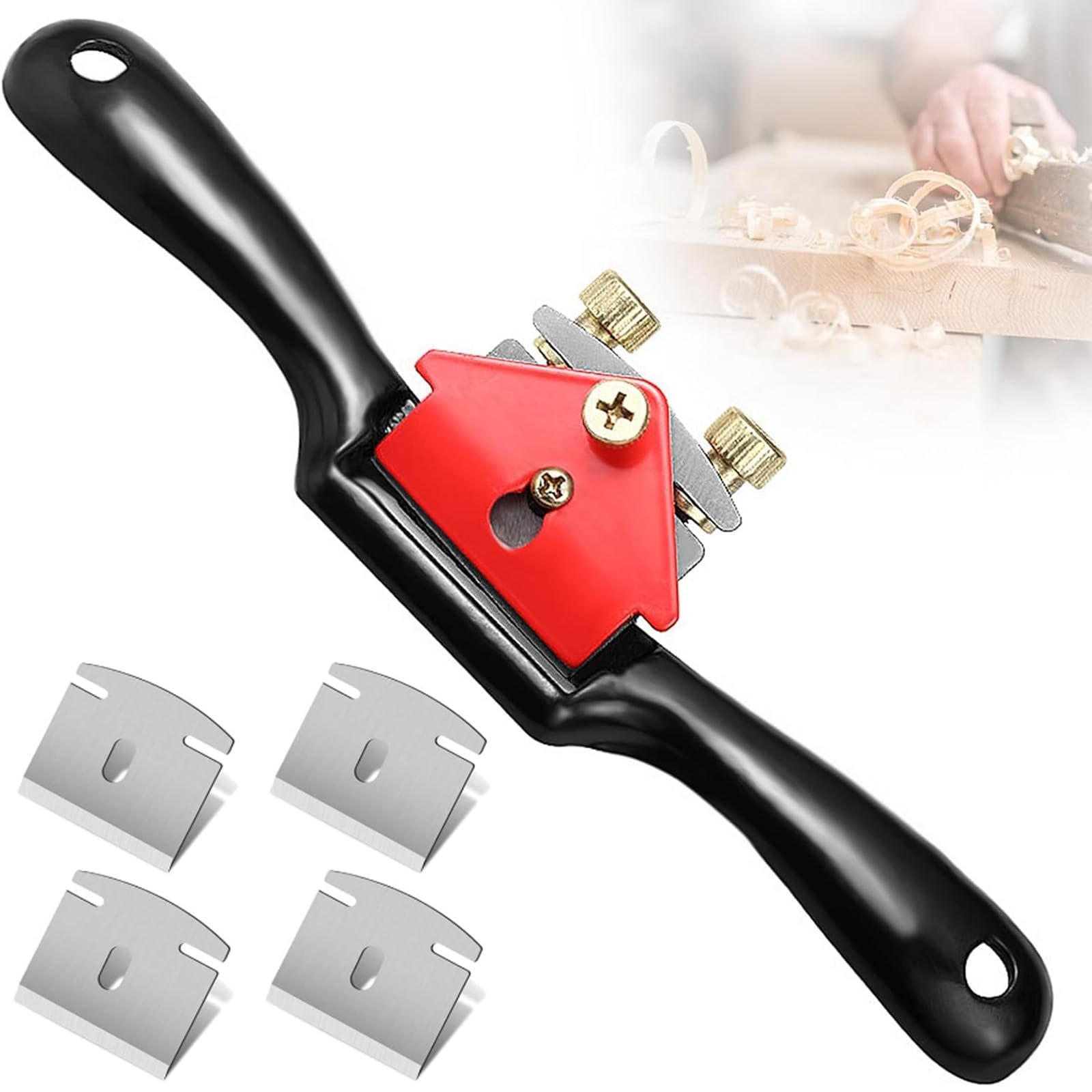 Yuiturt Adjustable Spokeshave with 4 Replacement Blades - Premium Metal Blade Hand Tool for Woodworking, Carpentry，DIY Enthusiasts' Choice