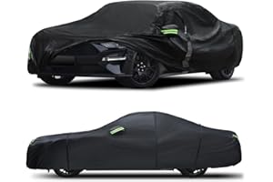 Qualencey 6 Layers Truck Cover Waterproof All Weather for Automobiles,Car Cover Custom Fit for Ford Mustang 1994-2024,Chevy Camaro 2010-2024,Full Exterior Cover,Rain, Sun, Wind Protection,Black