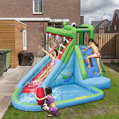 ACTION AIR Inflatable Waterslide Crocodile Bounce House With Blower 