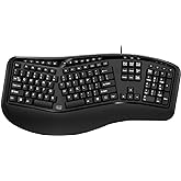 Adesso Ergonomic Split Keyboard AKB-150UB Comfort Ergo Design with Palm Rest, 105-Key US Layout, USB Connectivity, Multimedia & Internet Controls