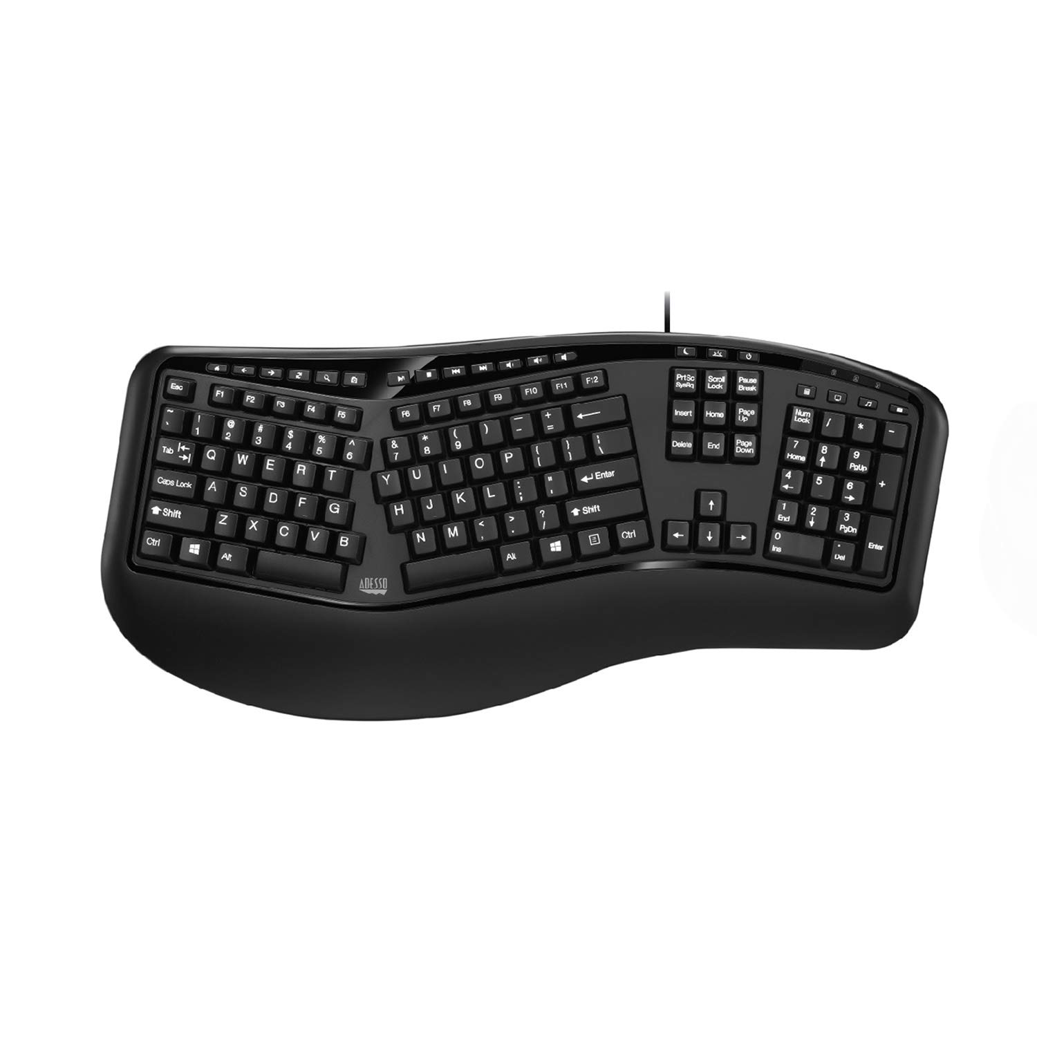 Photo 1 of Adesso Ergonomic USB Keyboard with Integrated Palm Rest - Split Key Design, Multimedia & Internet Hotkeys, 105-Key US Layout AKB-150UB