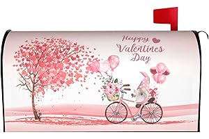 MIAOQUHE Valentine's Day Magnetic Mailbox Cover 18x21 Inches Pink Gnome and Bicycle Waterproof Letter Box Covers Standard Size Mailbox Happy Mother's Day Outdoor Home Garden Decoration