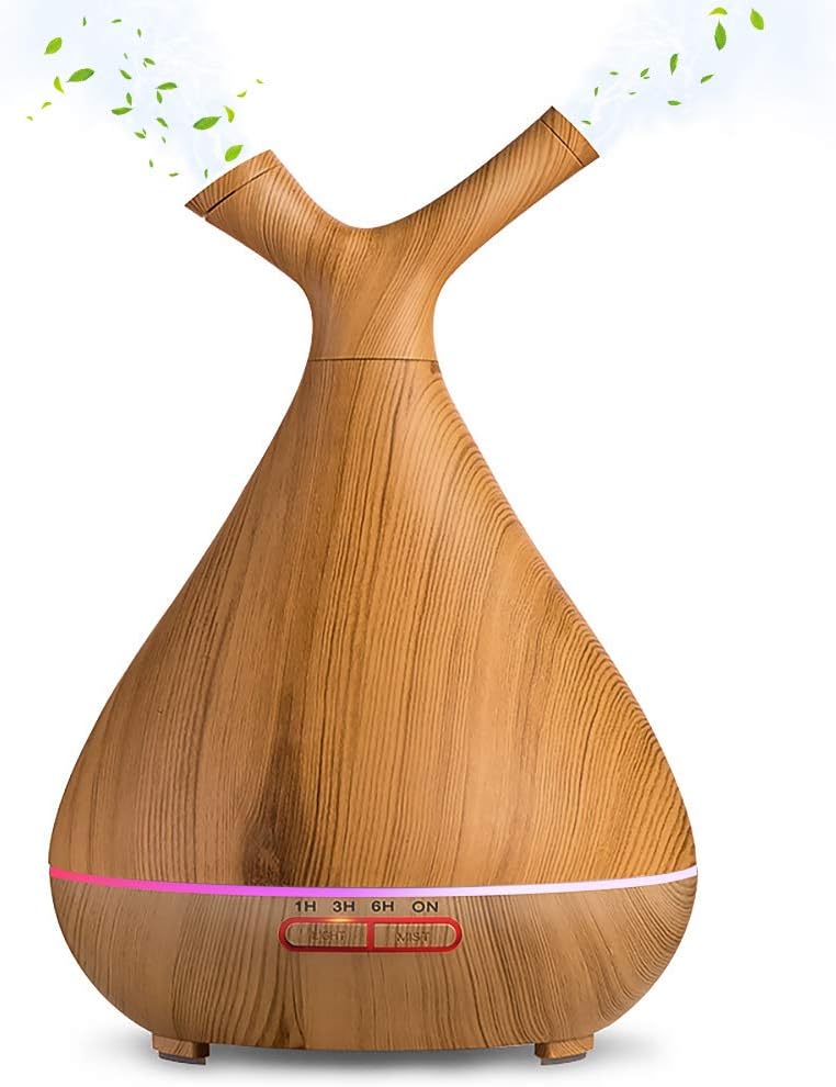 MANLI Essential Oil Diffuser, 400ml Ultrasonic Cool Mist Humidifiers with Waterless Auto Shut-Off, 7 Color LED Lights & 4Timmer Setting for Yoga, Office, Spa, Bedroom, Baby Room- Wood Grain