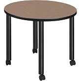 Regency Kee Small 30 in. Round Breakroom Table- Noble Oak Top, Black Mobile Legs