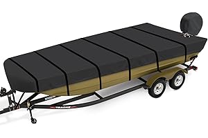 Caminor Jon Boat Cover 12 ft,900D Heavy Duty Trailerable Waterproof Jon Boat Cover 12 Foot with Motor Cover, Marine Grade Canvas,Black