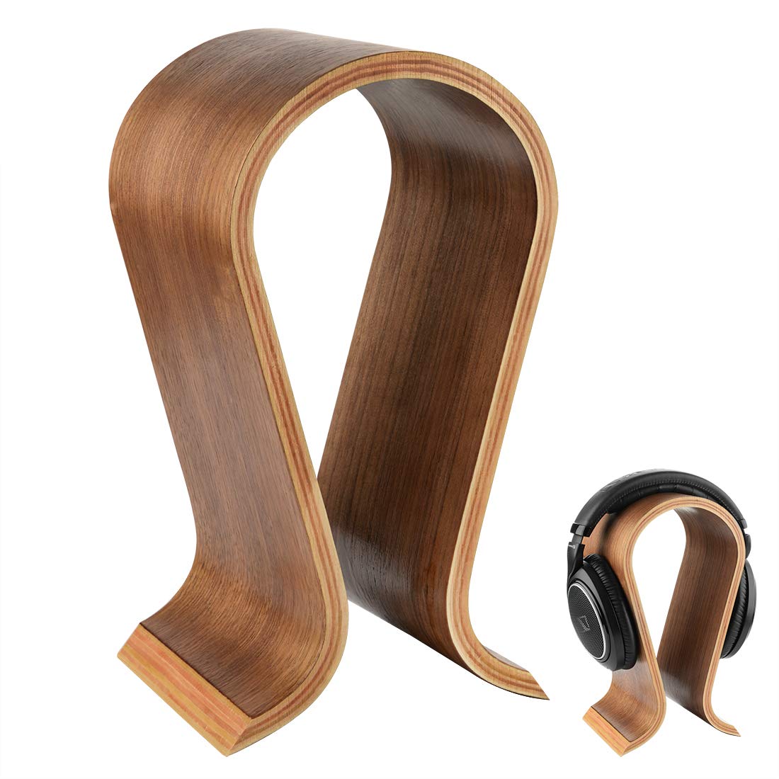Linkidea Wooden Omega Headphones Stand - Headset Holder/Earphone Desk Display Hanger With Walnut Finish
