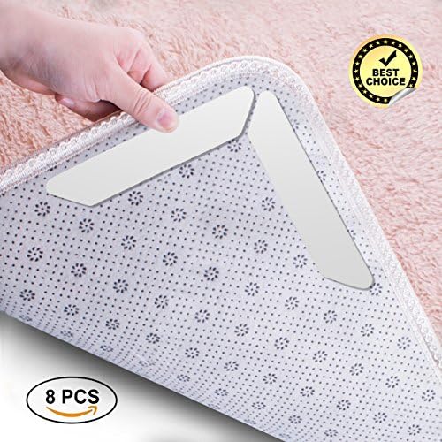 Glitz Star 8 Pack Anti Slip Corners Rug Pad Reusable Washable Stickiness Rug Grippers Eco-friendly Amazing Double Coated Tissue Tape Anti Curling Up for House Floor Carpet Underlayments Cushion