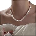 Sereney Pearl Necklaces for Women, Pearl Choker Necklace As Pearl Prom Jewelry, 8mm 16''-19.5'' Adjustable White Pearl Necklace Strand, Dainty Pearl Jewelry Necklace Valentines Day Gifts for Her