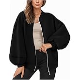 Arssm Womens Oversized Zip Up Sweatshirt Jackets Fleece Lantern Sleeve Casual Fall Bomber Jackets