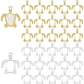 PH PandaHall 60PCS Turtle Tortoise Open Back Bezel Pendants, Metal Turtle Hollow Frame Charms Pendants for DIY UV Resin, Epoxy Resin, Pressed Flower Jewelry, Golden Silver