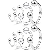 SCERRING 4 Pairs 20G 16G 14G 12G Stainless Steel Nose Horseshoe Hoop Rings Eyebrow Lip Ear Tragus Cartilage Daith Septum Nipple Belly PA Retainer Piercing Jewelry 10-16mm