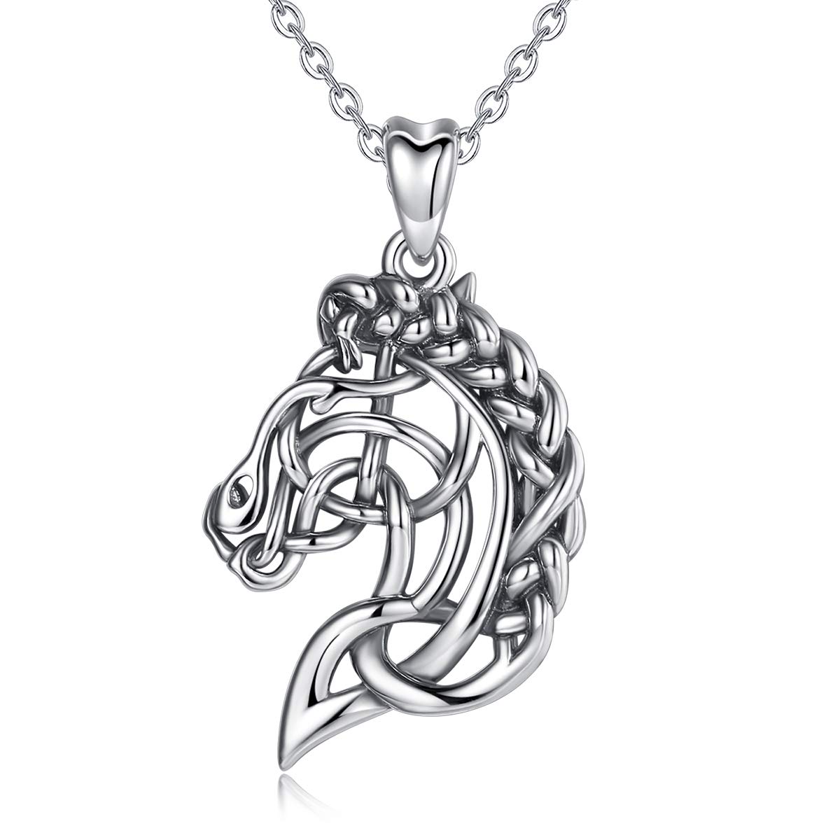 CELESTIA 925 Sterling Silver Celtic Horses Head Pendant Necklaces for Women Oxidized Silver Pony Necklace Horse Gifts for Women Horse Lovers Equestrian Presents for Girls 18" Chain