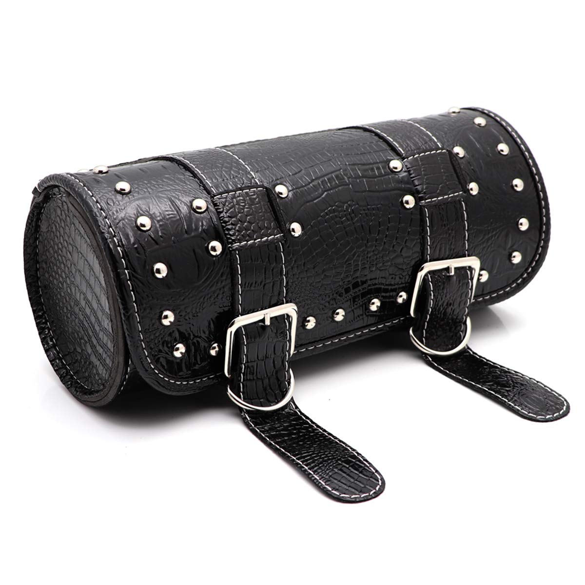 evomosa Motorbike Saddle Bag, Motorcycles PU Leather Universal Tool Roll Waterproof Side Bag Fastening Strap Storage Bag