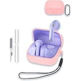Case for Soundcore by Anker K20i Earbuds, WUNIAK Soft Silicone Protective Portable Scratch Shock Resistant Shell with Cleaner Kit & Carabiner & Lanyard ，Pink