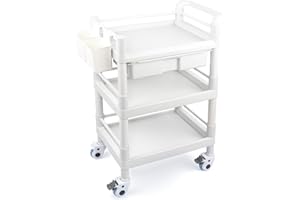 POCHAR Medical Mobile Trolley Cart 3 Tier 500 Lbs Spacious Beauty Salon Rolling Trolley with Dirt Buckets Drawers 360°Rotate Wheels Heavy Duty Medical Utility Cart for Hospital Dental Clinic